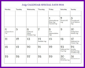 July Calendar of Special Days and Holidays for Curriculum Planning