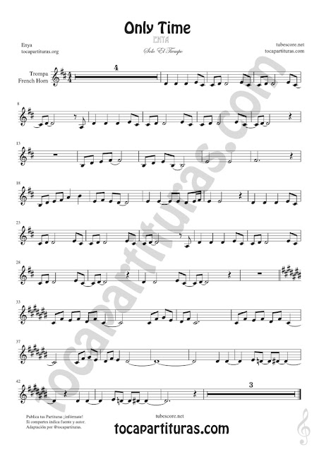 tubescore  Only Time Horn Sheet Music by Enya Ballad Music Score