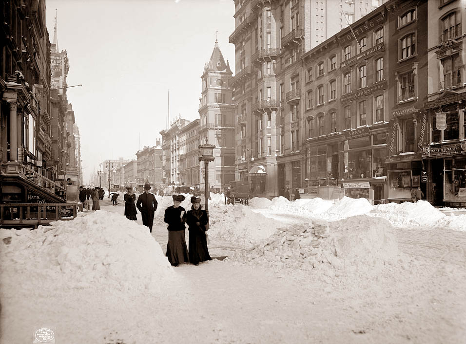 Snowy scene from New York City in the early 1900's 