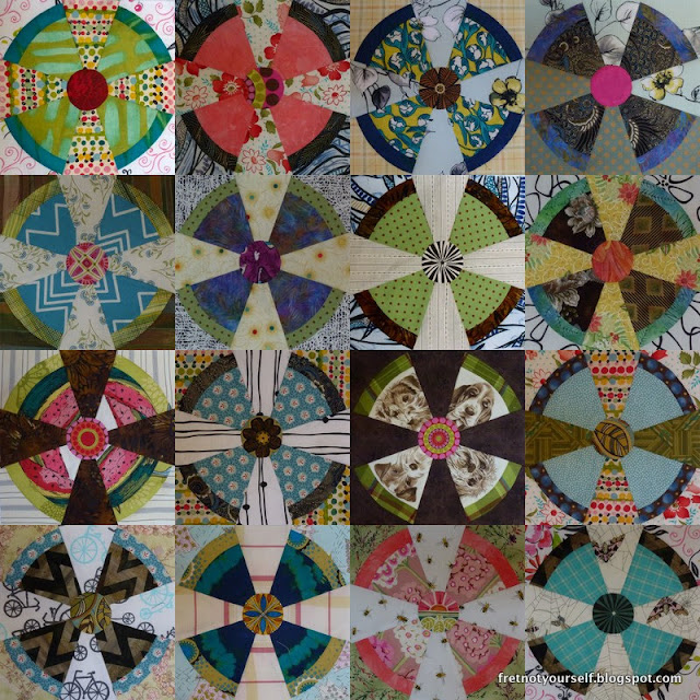 Collage 2 of Steam Punk quilt blocks Propeller quilt blocks