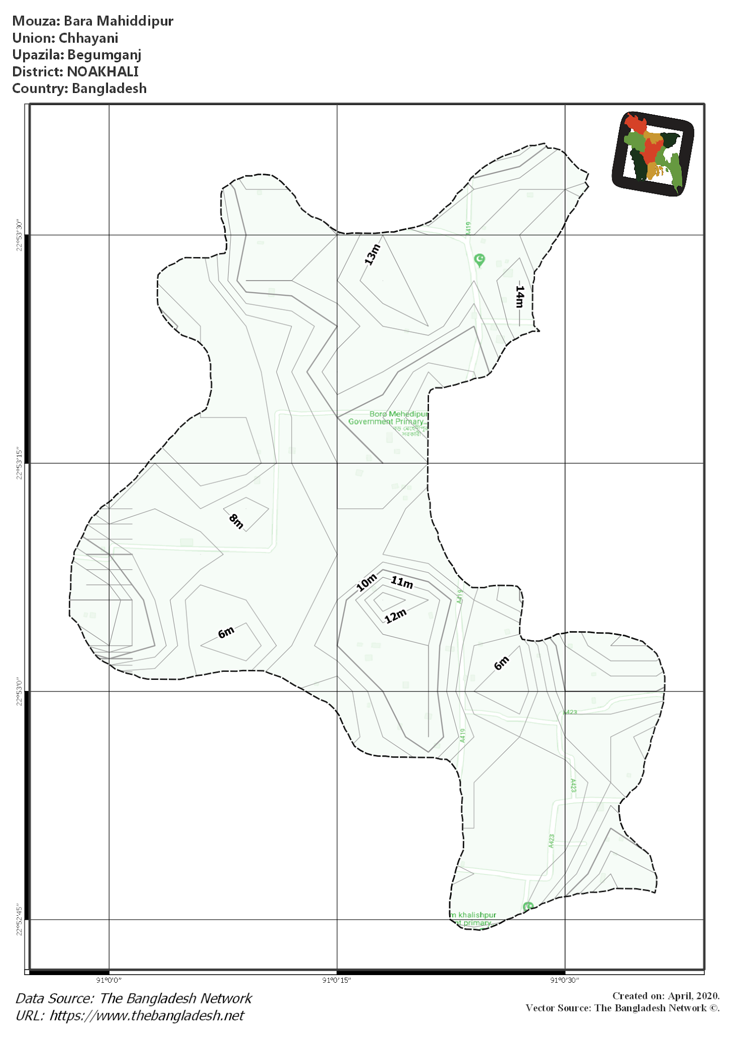 Map of Bara Mahiddipur Mouza of Begumganj Upazila, NOAKHALI, Bangladesh.