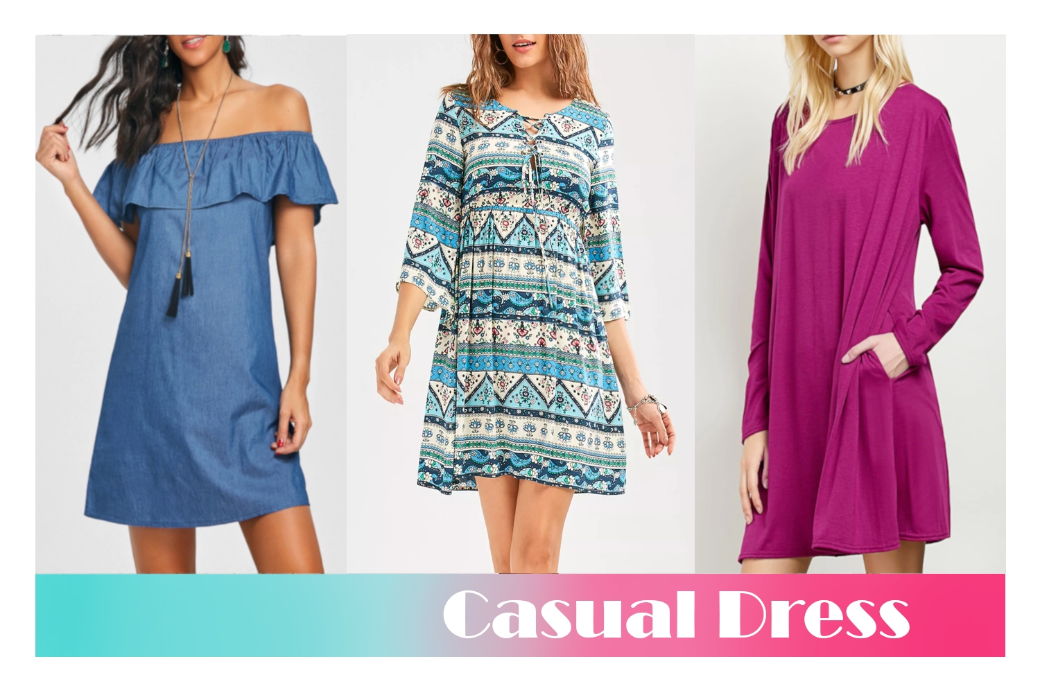 fashion collage with three casual dresses for summer