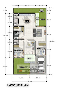 Denah Gambar Rumah Minimalis 9x12 Meter 3 Kamar Tidur