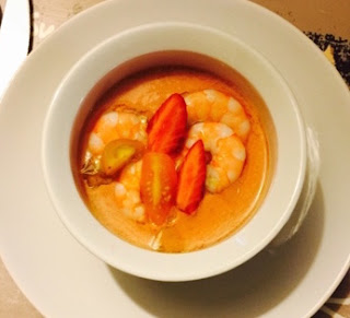 gaspacho, tomate, fraise, gambas, crevette, thermomix, recette, folle blogueuse