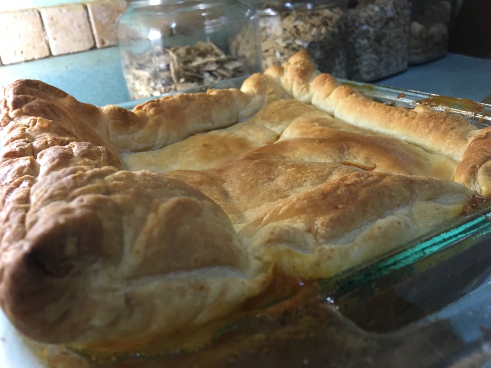 Easy Vegan Veggie Pot Pie with Puff Pastry Crust food cooking