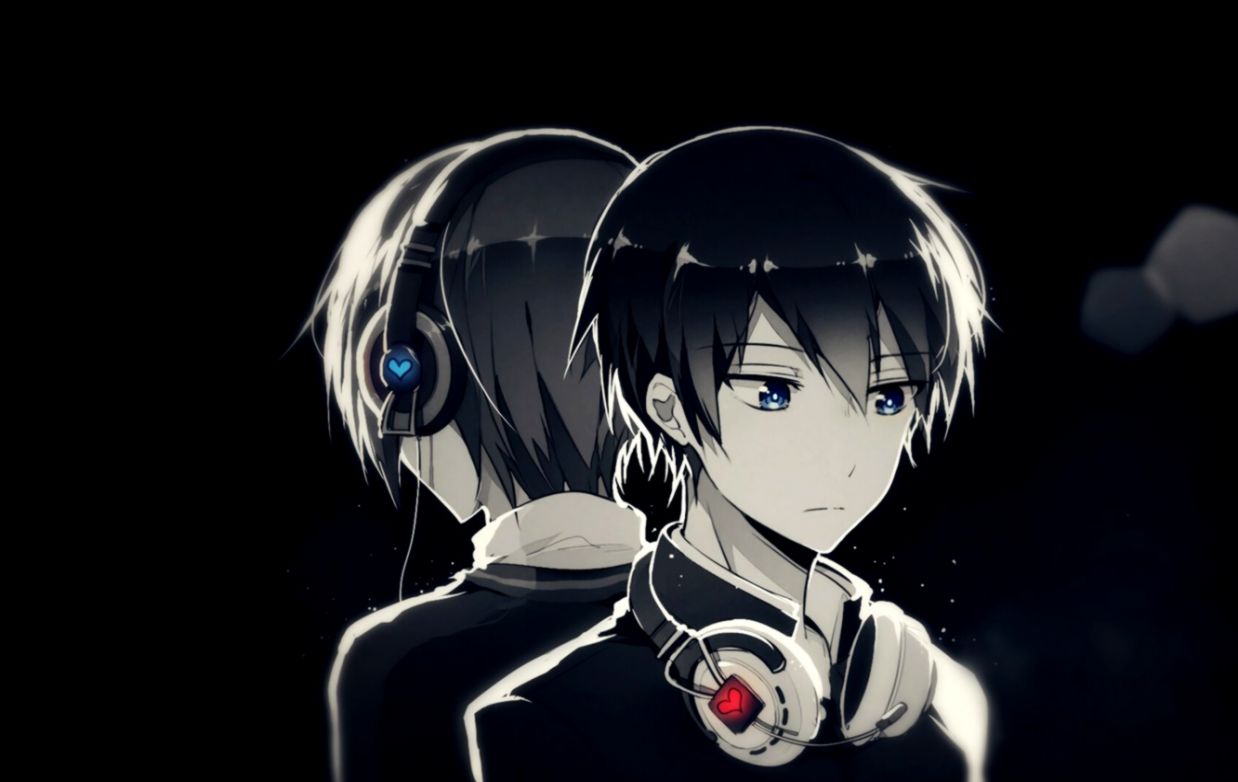 Handsome Sad Anime Boy With Headphones