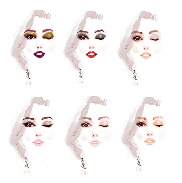 The FaceShop Beauty face illustration, different makeup looks for all girls, eyeshadow and lipsticks kit