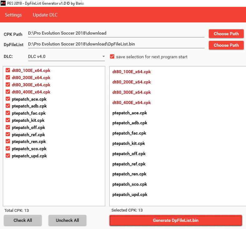 Dpfilelist Generator Data Pack 4 0 Pes 2018 Patch Pes New Patch Pro Evolution Soccer