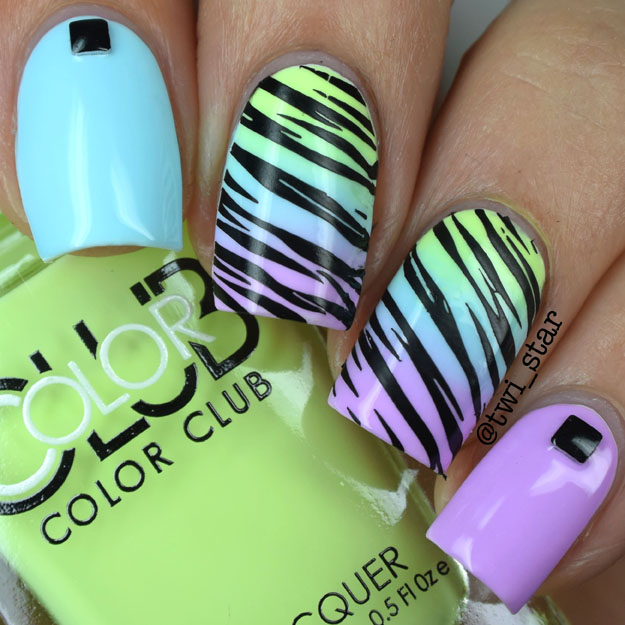 Color Club Poptastic Pastel Neon Zebra stamping nail art