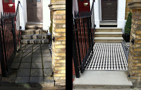 York stone steps and threshold, Victorian mosaic path and porch