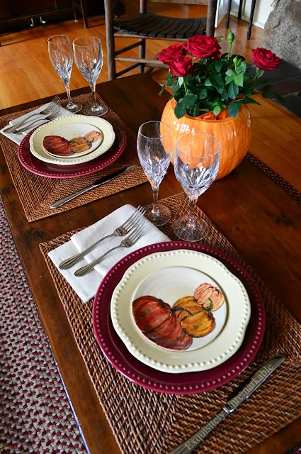 Pumpkin Dishes and Autumn Table Setting