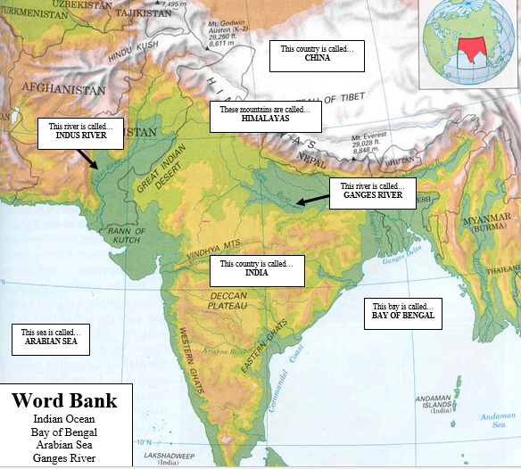 World History: ancient India map for completing your physical map activity