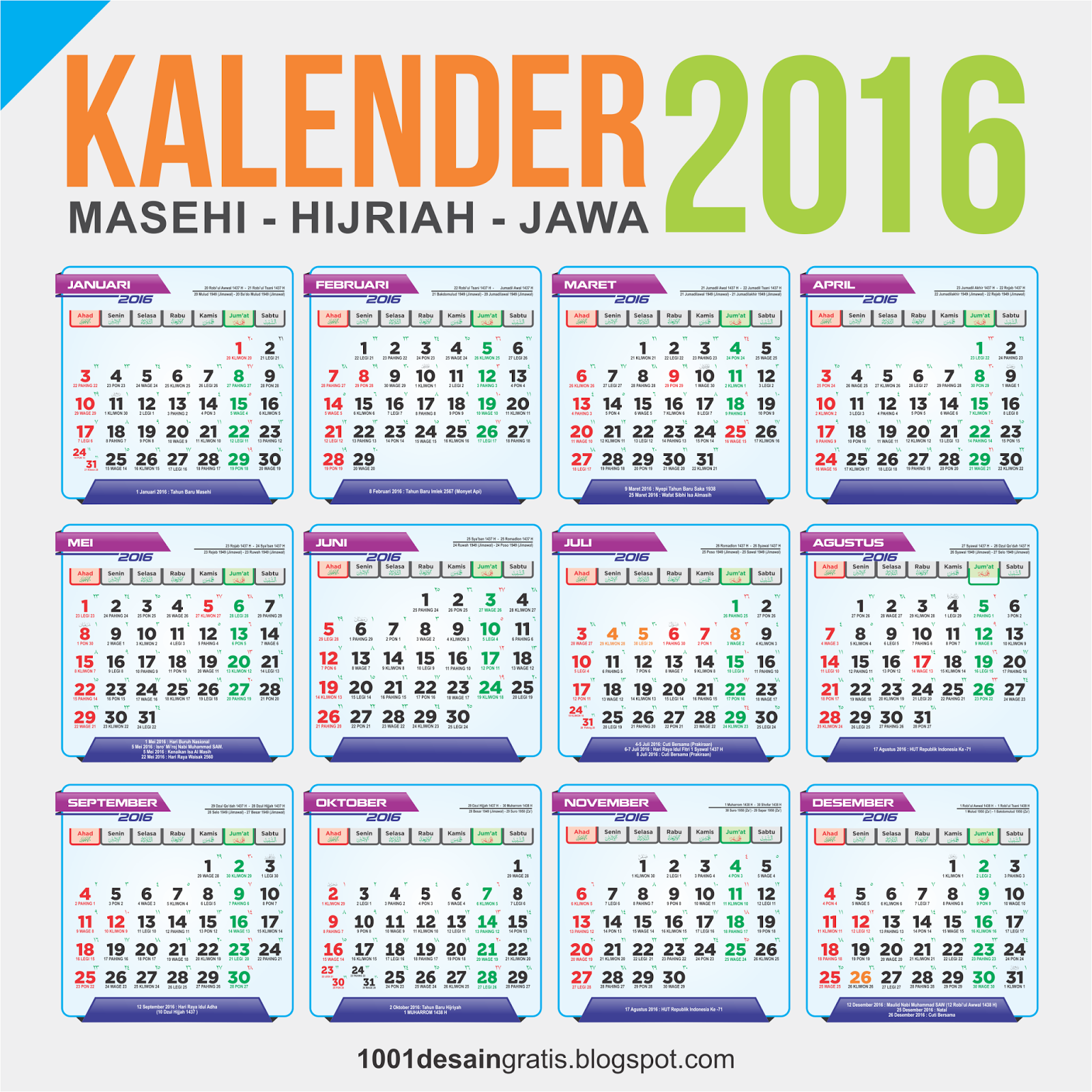 1001 Desain Gratis Download Kalender 2016 Coreldraw X3 Lengkap