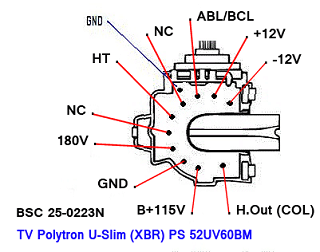 Data Pin Out Flyback BSC 25-0223N TV Polytron U-Slim (XBR) PS 52UV60BM