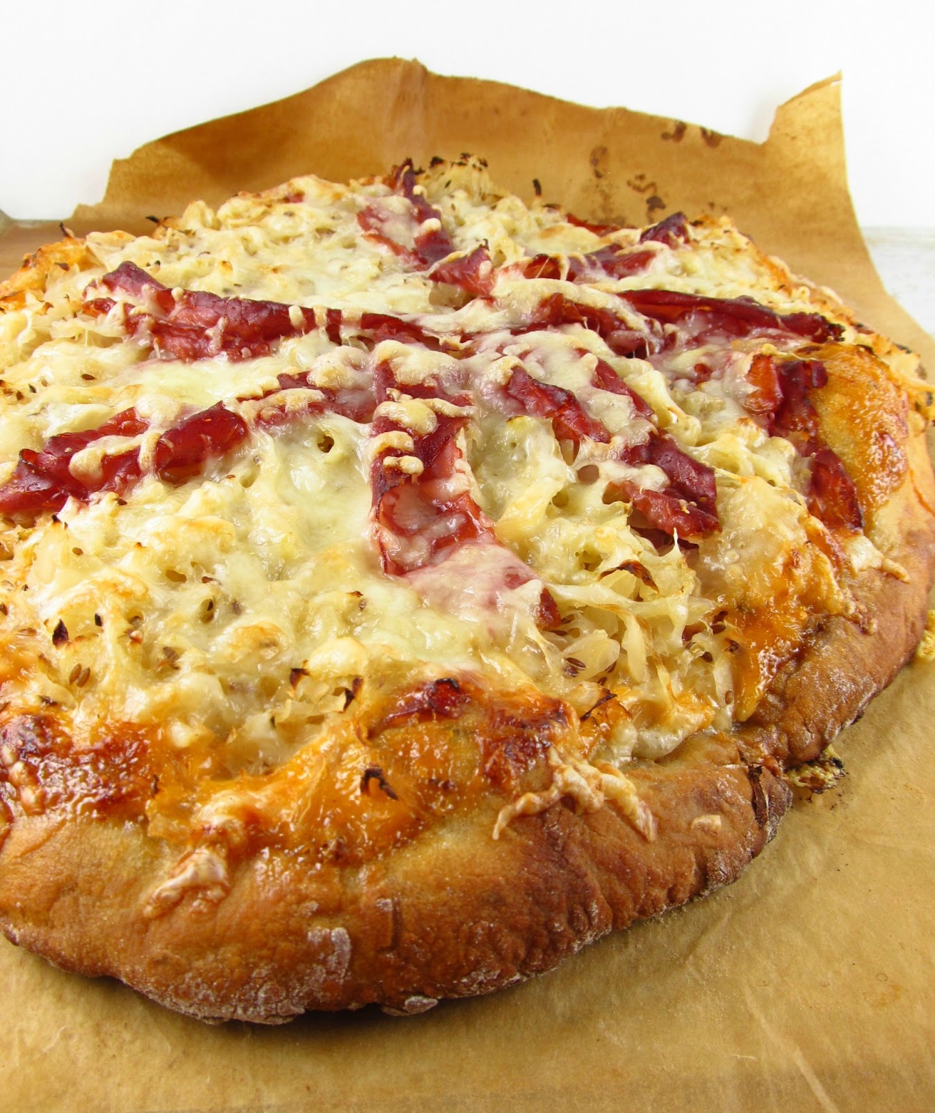 Rise and Shine Reuben Pizza with Marble Rye Crust