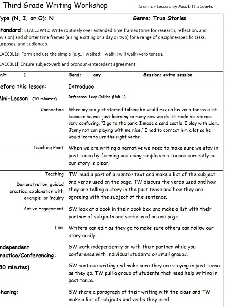 Miss Little Sparks Writing Workshop Third Grade Lucy Calkins Crafting True Stories And The Art Of Information Writing