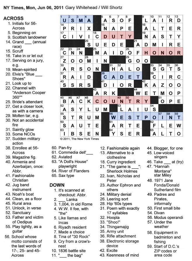 The New York Times Crossword in Gothic: 06 06 11 Duty Honor Country