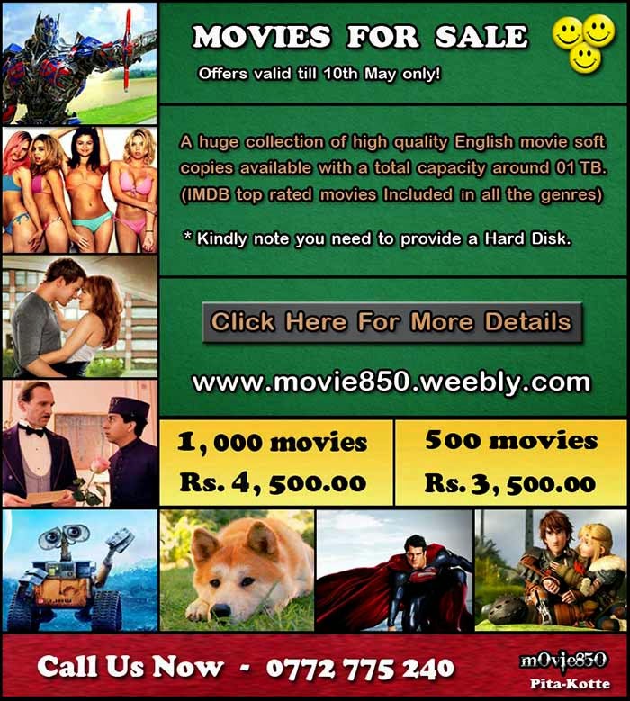 A huge collection of superb quality English movie soft copies available with a total capacity of 01 TB.  (IMDB highest rated blockbuster movies included)