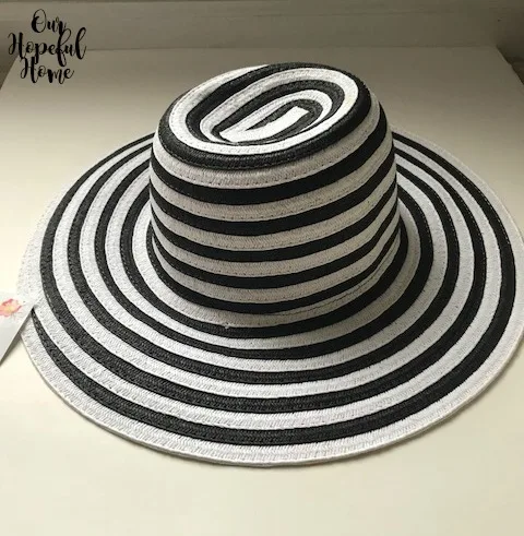 black and white striped straw hat