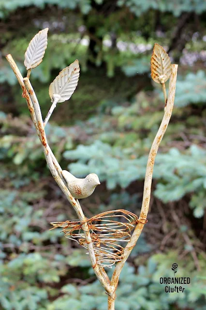 Rusty Iron Bird's Nest Garden Stake