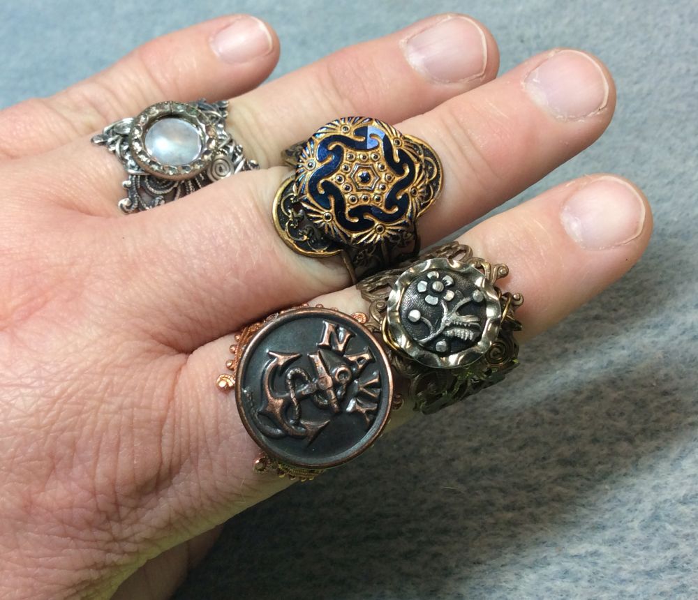 Midnight Kat Productions Art Jewelry Vintage Button Rings