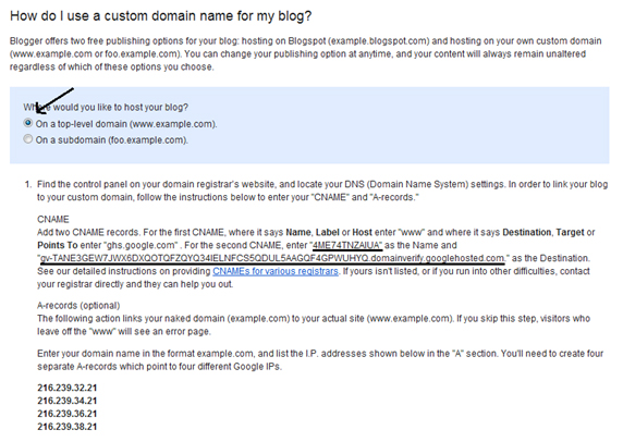 Cara setting blogspot ke domain sendiri