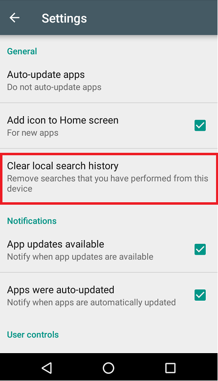 how to clear search history in google play store