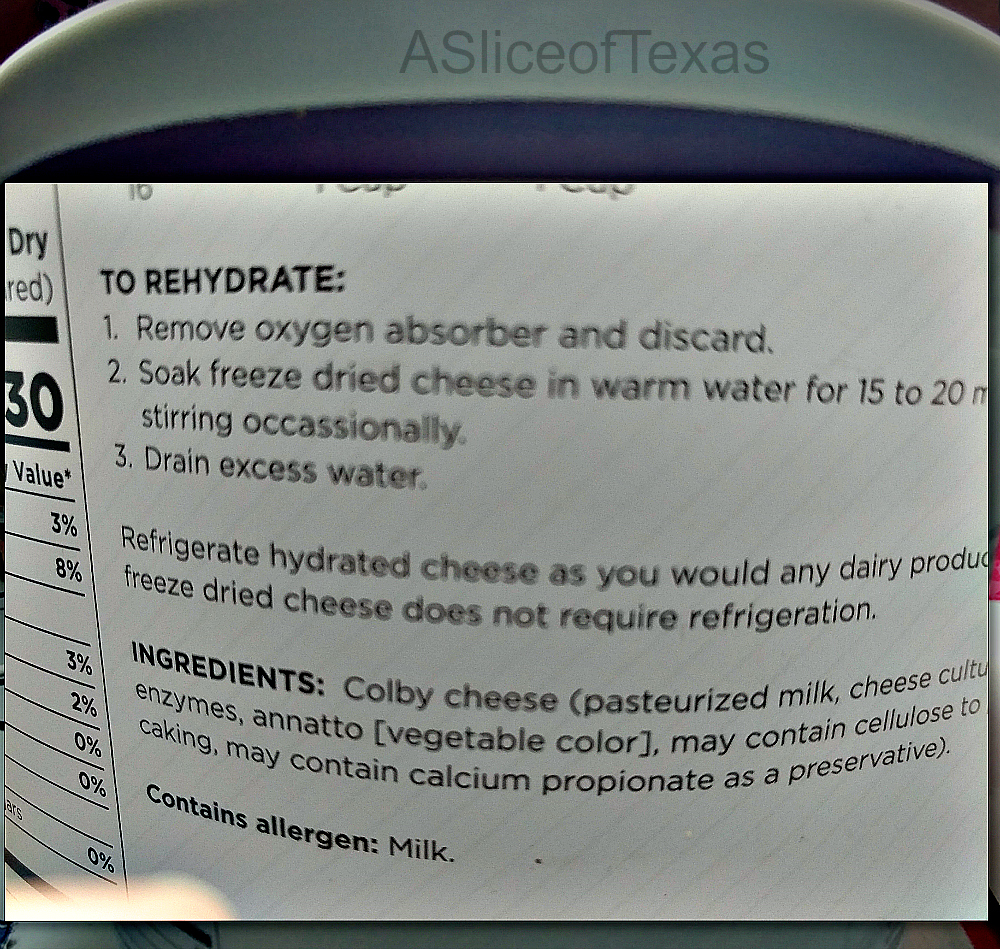 A Slice of Texas blog FREEZE DRIED COLBY CHEESE Is it any good