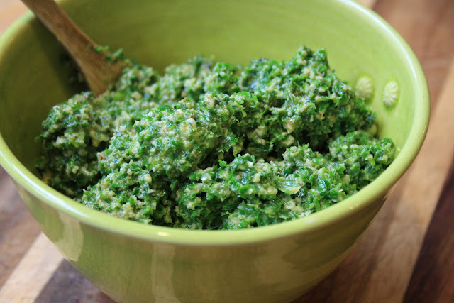 kale pesto with lemon and parmesan and walnuts