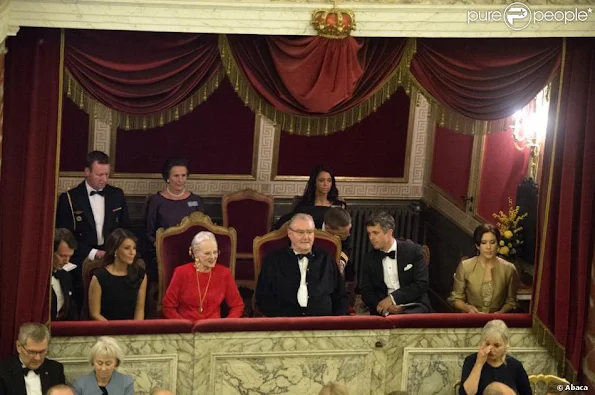 Queen Margrethe, Prince Henrik, Crown Prince Frederik, Crown Princess Mary, Prince Christian, Princess Isabella, Prince Joachim, Princess Marie, Prince Felix and Prince Nikolai at dinner