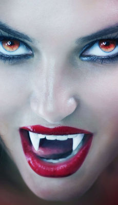 Fille Vampire Lèvres Rouges - Fond d'Écran en QHD pour Mobile