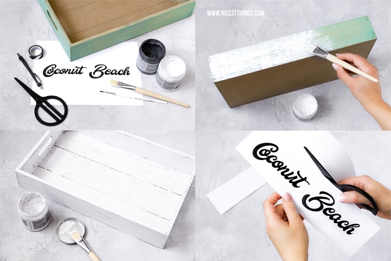 DIY Anleitung Retro Tablett Getränkkiste mit Schriftzug Vintage Stil
