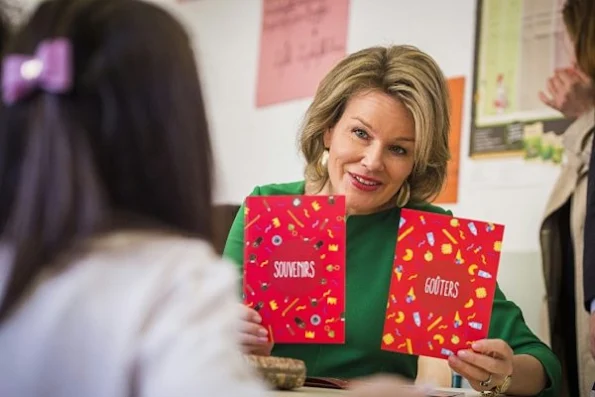 Queen Mathilde of Belgium visits the Victor Horta school Saint-Gilles in Brussels.