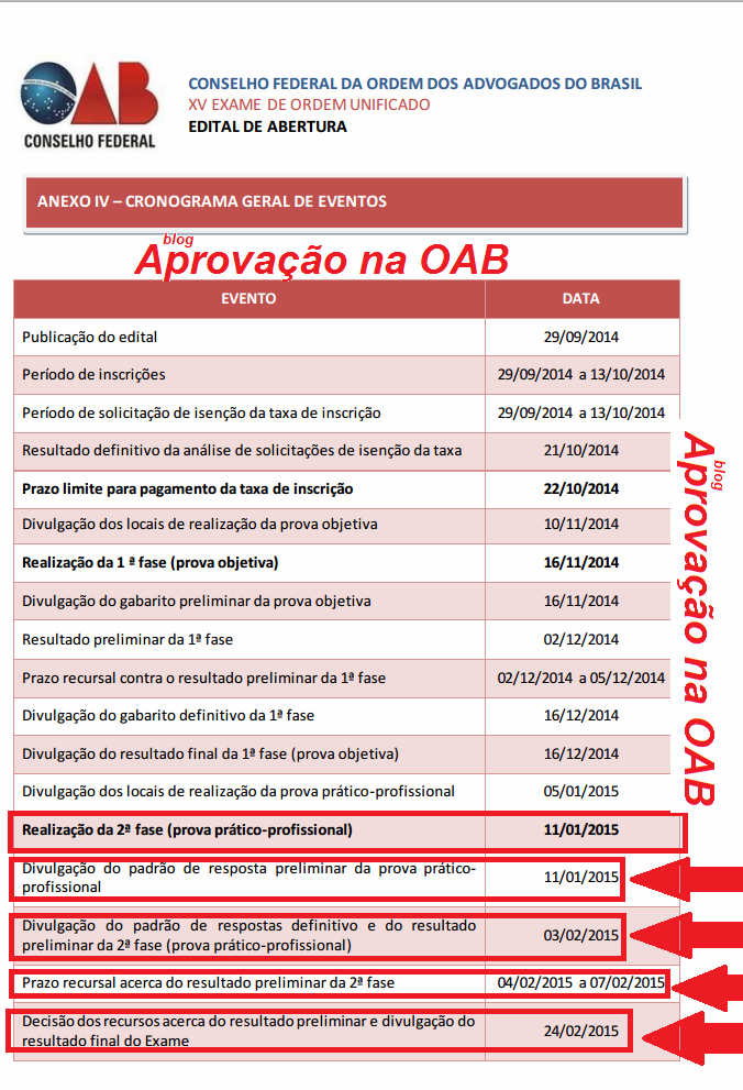 APROVAÇÃO NA OAB: Confiram o calendário com as datas da 2ª fase do ...