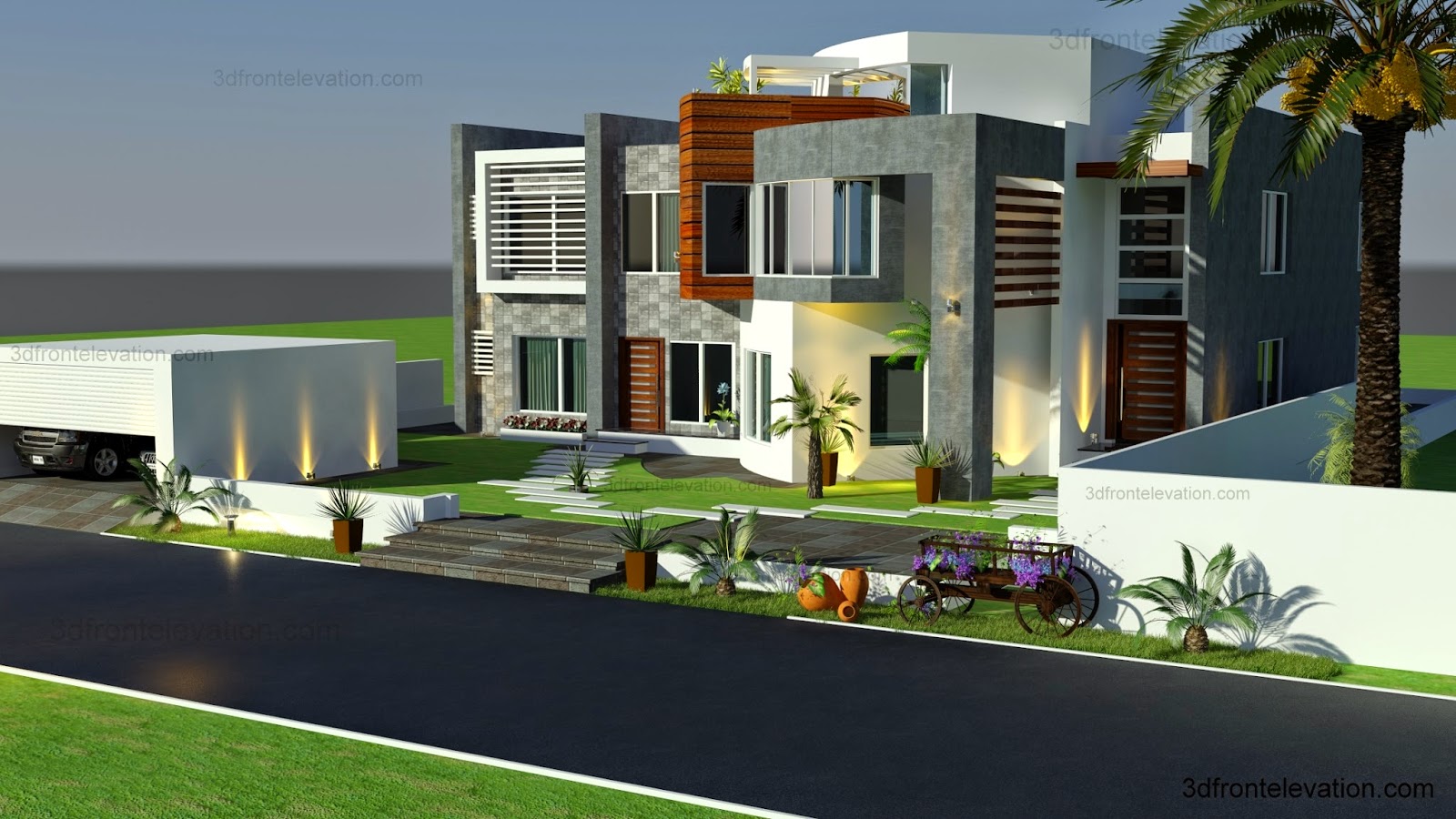  3D  Front Elevation com Oman Modern Contemporary villa  3D  