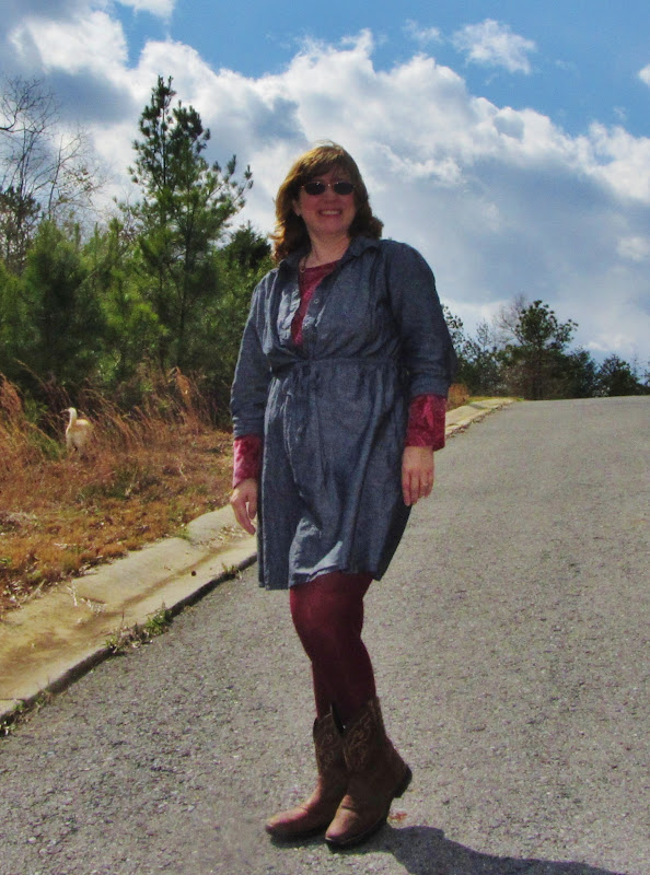 Sensitively Fashionable Burgundy Tights and Cowboy Boots?