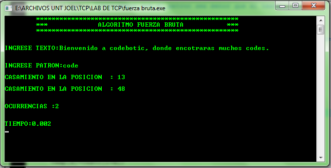 Casamiento de Cadenas: Algoritmo de Fuerza Bruta implementado en C++ ...