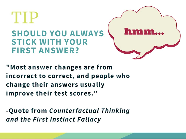 A graphic showing sticking with your first choice for multiple choice questions isn't always a good idea