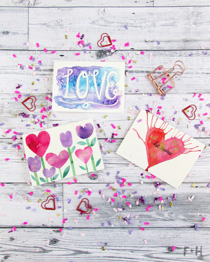 3 Easy Watercolor Valentine's Cards