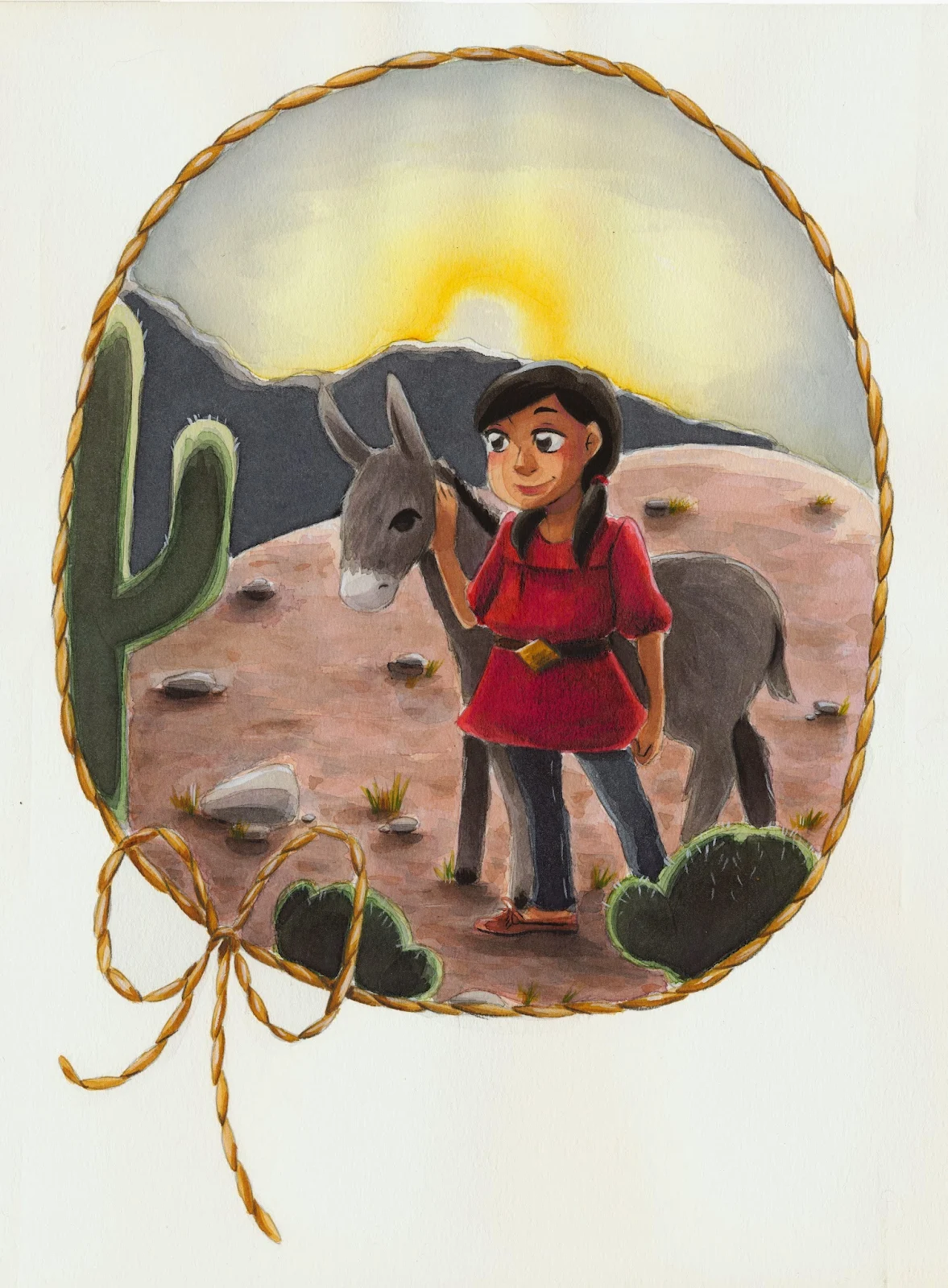 watercolor, Nattosoup Studio, burro, desert, painting, illustration