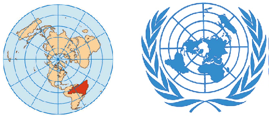 Mapa da terra plana no logo da ONU