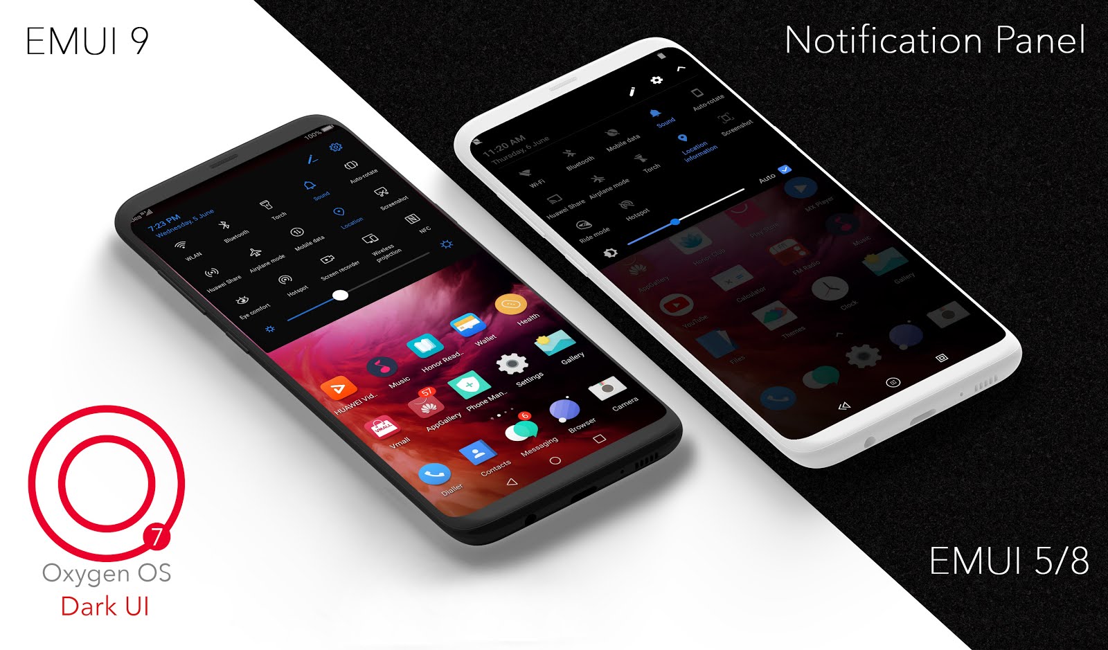 OnePlus 7 Oxygen OS Dark UI Theme For EMUI 5/8/9