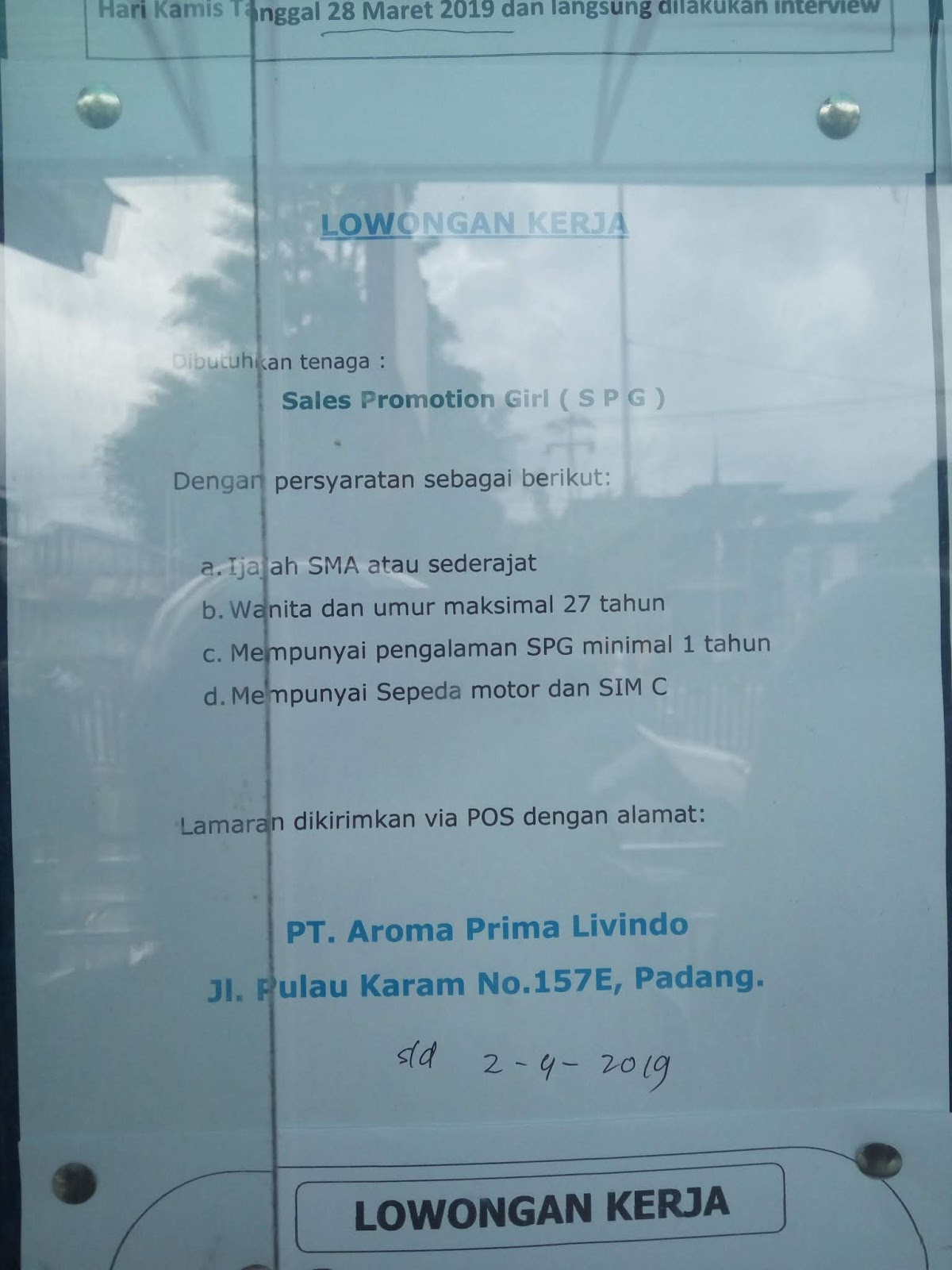 Lowongan Kerja Padang Sales Promotion Girl Spg Adsanjaya