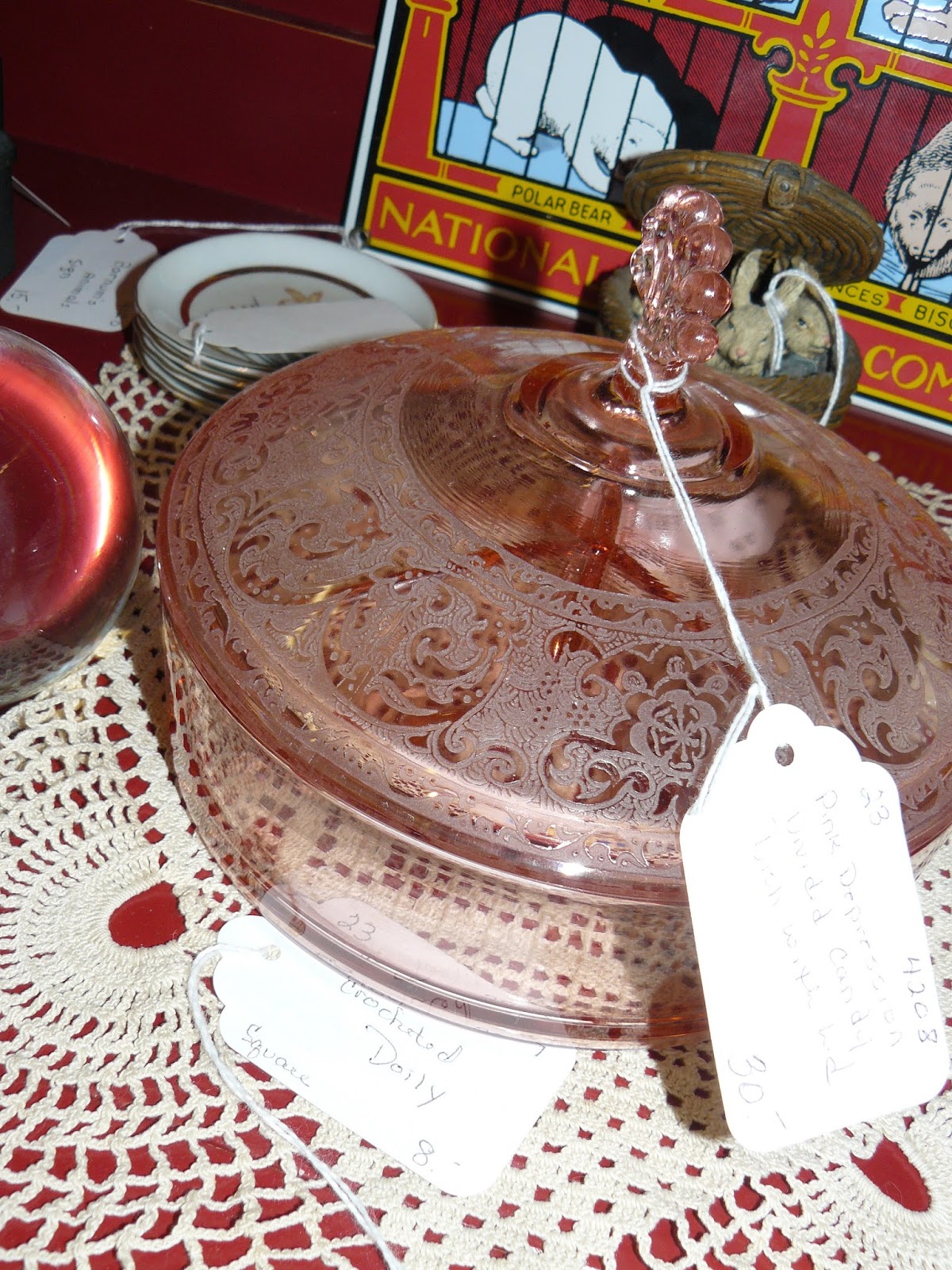 SCRANBERRY COOP Pink Depression Glass Dish with Lid