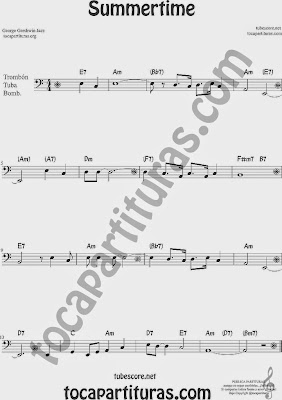  Summertime de Partitura de Trombón, Tuba Elicón y Bombardino Sheet Music for Trombone, Tube, Euphonium Music Scores