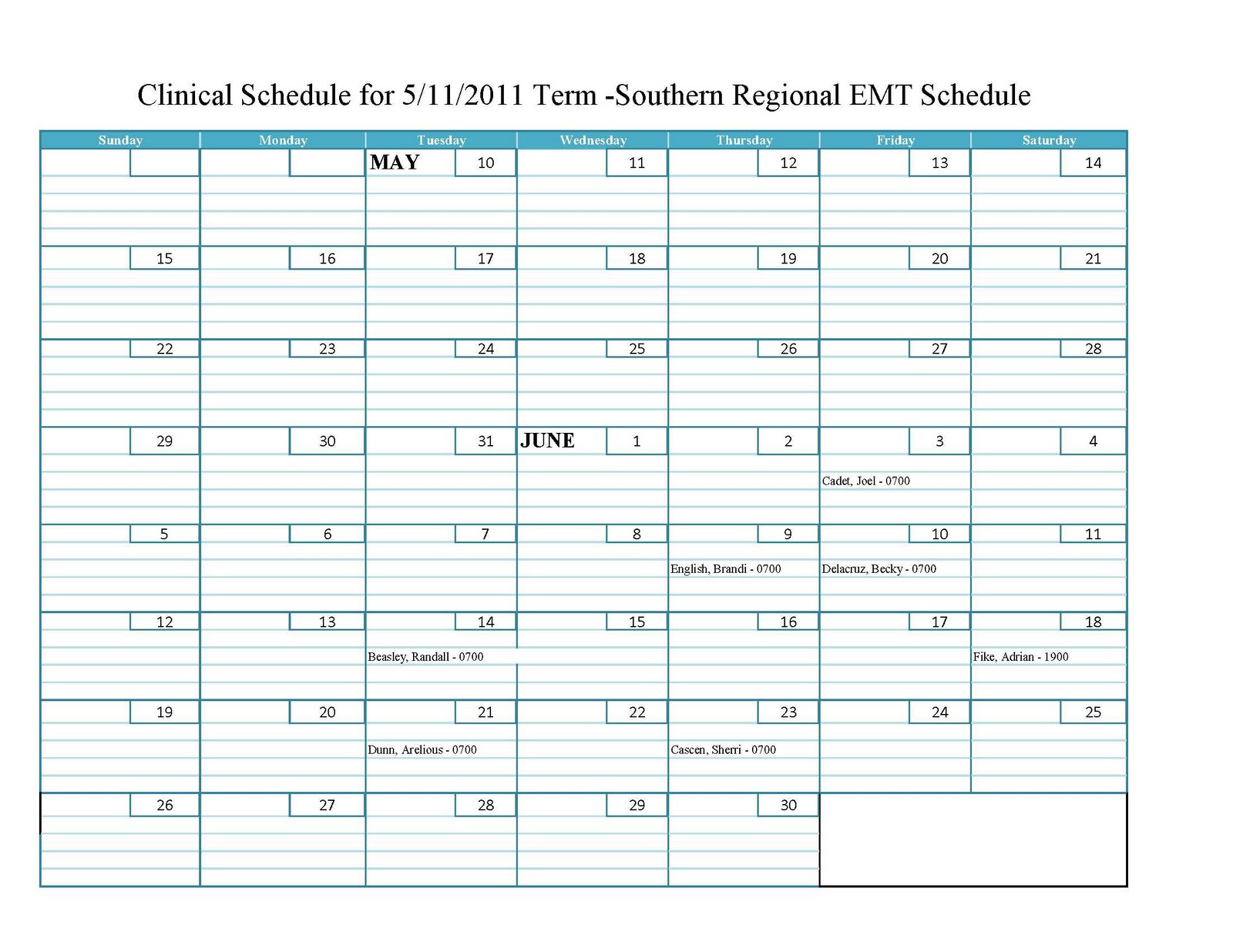 Medix College Extern Calendars Southern Regional EMT Schedule Medix College Extern Calendars Southern Regional EMT Schedule