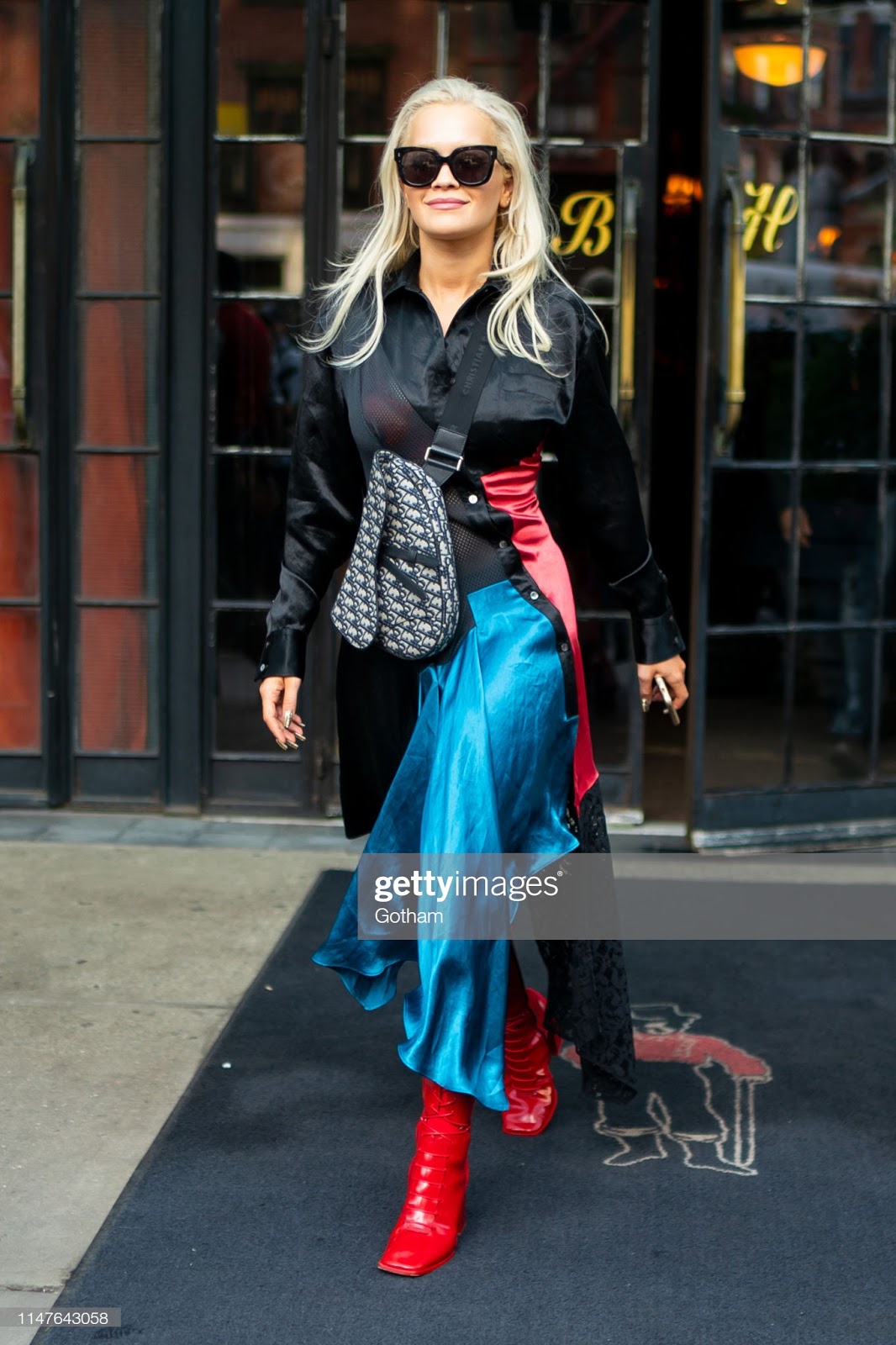 Ladies in Satin Blouses: Rita Ora - black satin blouse
