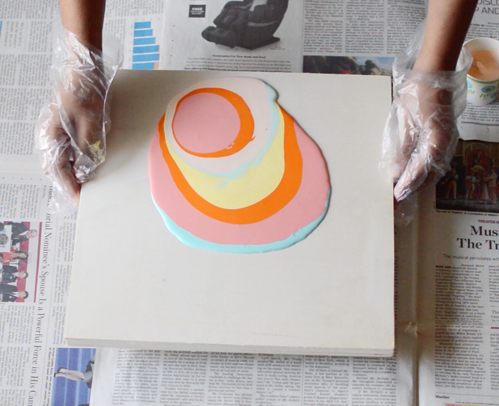 Vikalpah How to paint pour using acrylic paint and Mod Podge on wood panel