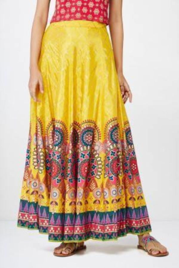Mustard Abstract Print Festive Skirt