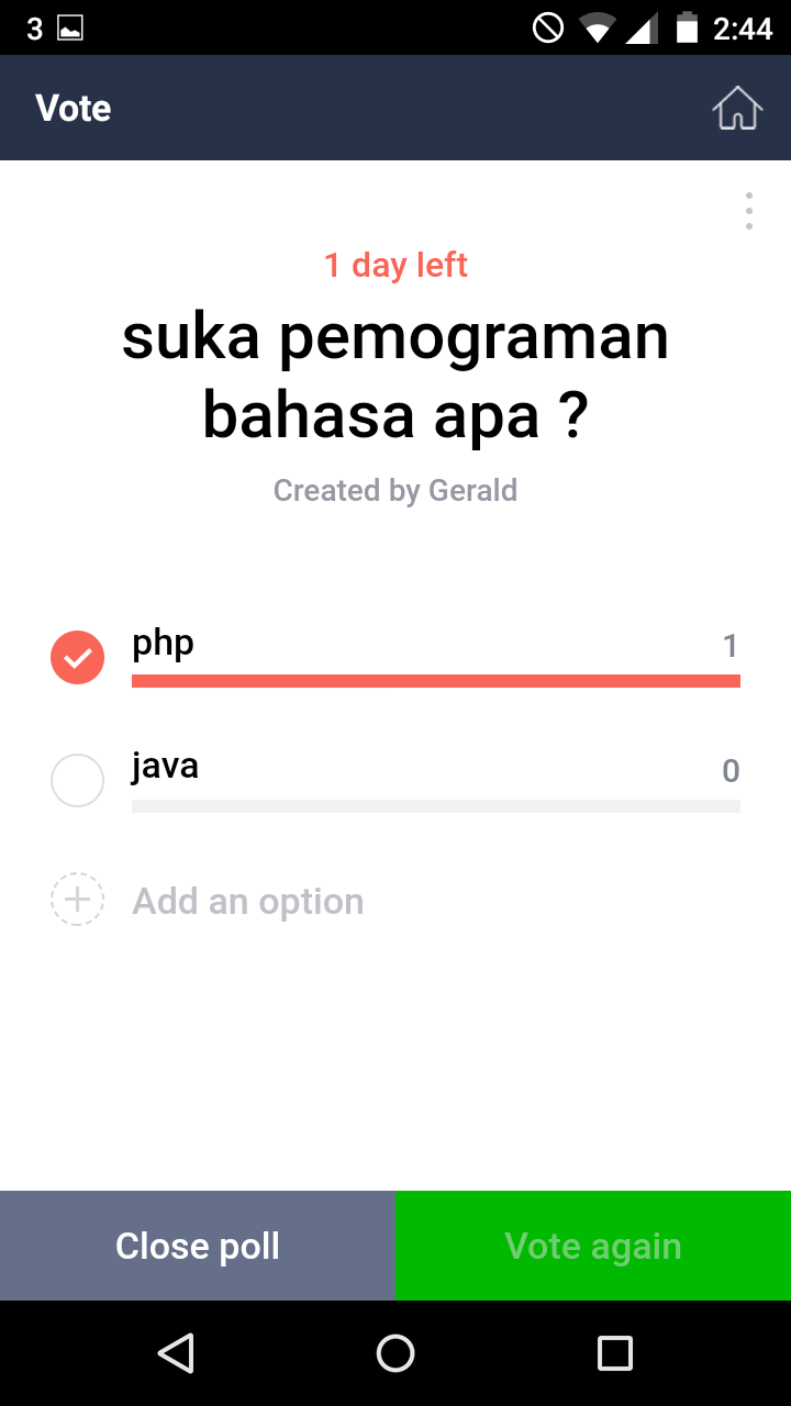 Contoh tampilan polling voting di aplikasi Line